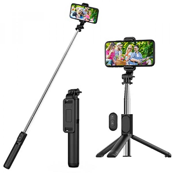 Selfie Stick, trípode extensible Selfie Stick con control remoto inalámbrico y soporte para trípode, portátil, liviano, compatible con iPhone 14 13 12 Pro Xs Max Xr X 8Plus 7, teléfono inteligente Samsung y más