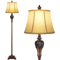Lámpara de pie vintage para sala de estar Lámpara de pie alta de casa de campo tradicional Lámpara de poste de dormitorio antiguo de mediados de siglo con pantalla de tela blanca Iluminación brillante rústica Lámpara de lectura elegante Decoración retro p