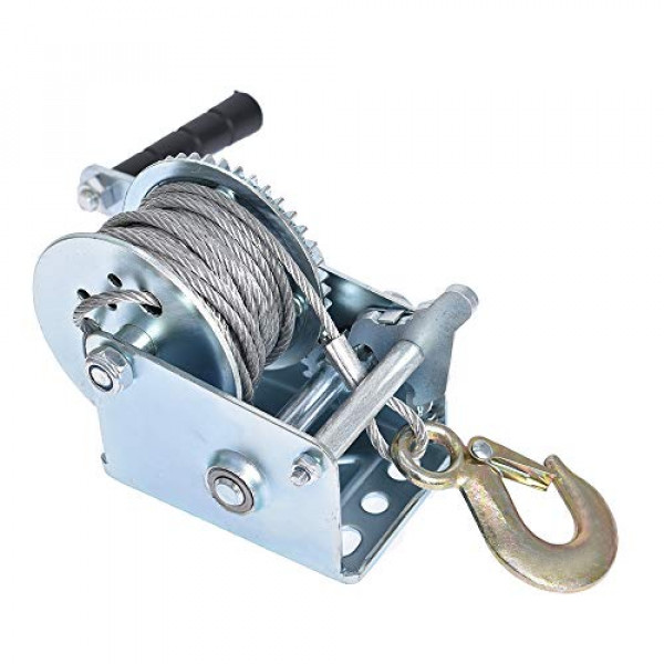 Cabrestante manual de servicio pesado 600 lbs Correa de manivela manual con cable de acero de 8 m Trinquete bidireccional operado manualmente ATV Barco Remolque Marino para remolcar o cargar barcos Personal Watercraft y Lawn Equipment