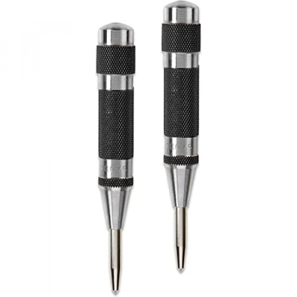 Punzón central automático resistente con acero endurecido, mango estriado y carrera de tensión ajustable - 5-1/4 (130 mm) de largo, 11/16 (17 mm) de diámetro del punzón - Paquete de 2