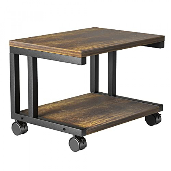AMERIERGO Soporte para impresora, mesa para impresora con almacenamiento, soporte para impresora debajo del escritorio con 4 ruedas y mecanismo de bloqueo, carro de impresora de 2 niveles para impresora, escáner, fax, uso en la oficina en el hogar