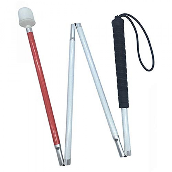 Bastón plegable de movilidad de aluminio VISIONU para ciegos (se pliega en 4 secciones) bastón blanco para niños