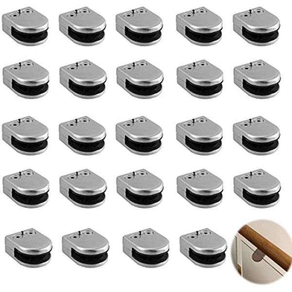 Tonchean 24 abrazaderas de vidrio redondas de acero inoxidable de 1/4 a 5/16 pulgadas, soporte de vidrio ajustable con parte trasera plana, abrazaderas de clip de vidrio para balaustrada, pasamanos de escalera