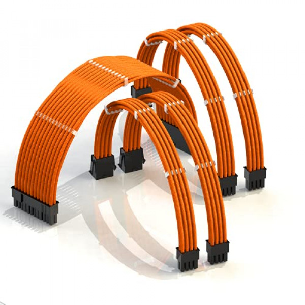 LINKUP - Extensión de cable de fuente de alimentación de 30 cm con manga personalizada GPU PC trenzada con kit de peine┃1 x 24 P (20+4)┃2 x 8 P (4+4) CPU┃2 x 8 P (6+2) GPU Set┃ 300mm - Naranja