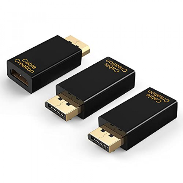 CableCreation Adaptador DisplayPort a HDMI - Paquete de 3, 1080P Adaptador DP a HDMI chapado en oro (macho a hembra) 1.3V, Adaptador de puerto de pantalla unidireccional a HDMI