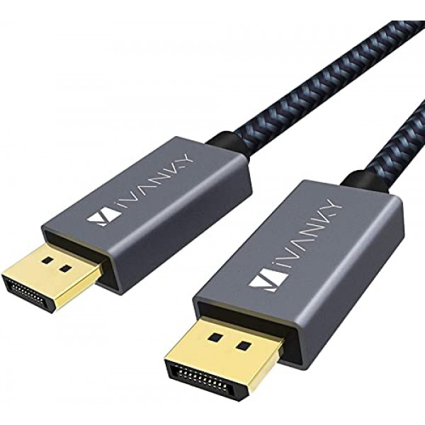 Cable DisplayPort de 10 pies, cable iVANKY DP a DP, [4K a 60 Hz, 2K a 165 Hz, 2K a 144 Hz], cable de puerto de pantalla trenzado chapado en oro de alta velocidad 144z 10 pies, cable DisplayPort 1.2 para monitor de juegos, TV, PC, computadora portátil