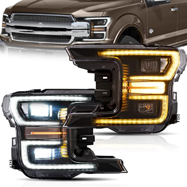 Conjunto de faros delanteros VLAND para Ford F-150 2018-2020, XL, XLT, Platinum, Lariat, Limited, SSV, King Ranch, faros delanteros LED completos con DRL, señal de giro secuencial, Plug and Play, negro