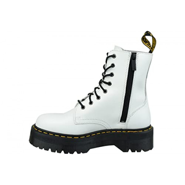 Dr. Martens, Bota de plataforma de cuero con 8 ojales Jadon para hombre y mujer, Blanco liso, 7 EE. UU. Mujer/6 EE. UU. Hombre