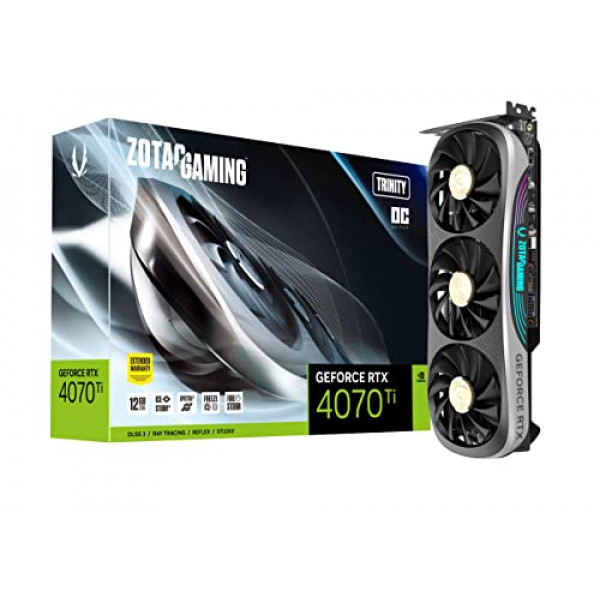 ZOTAC Gaming GeForce RTX 4070 Ti Trinity OC DLSS 3 12GB GDDR6X 192-bit 21 Gbps PCIE 4.0 Tarjeta gráfica para juegos, refrigeración avanzada IceStorm 2.0, iluminación RGB Spectra 2.0, ZT-D40710J-10P