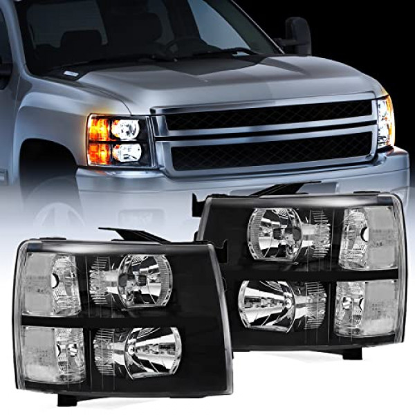 Nilight - Conjunto de faros delanteros para Silverado 1500 2007-2014 Silverado 2500HD 3500HD 2007 2008 2009 2010 2011 2012 2013, carcasa negra, reflector transparente, 2 años de garantía