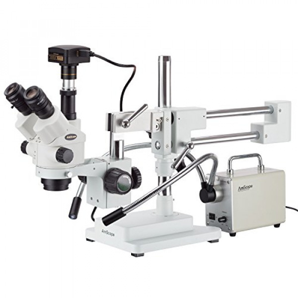 Microscopio con zoom estéreo y focal simultánea AmScope 3.5X-45X con iluminador LED de 30 W y cámara USB3 de 18 MP