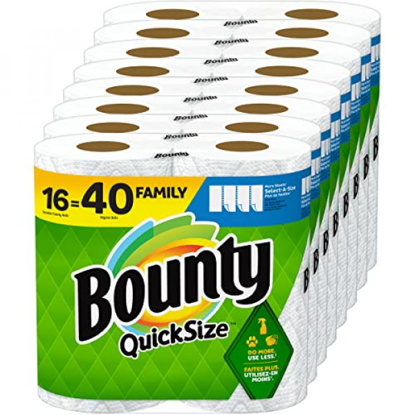 Toallas de papel tamaño rápido Bounty, blancas, 16 rollos familiares = 40 rollos normales (el embalaje puede variar)
