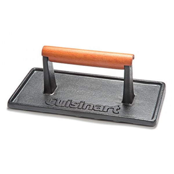Cuisinart CGPR-221 Prensa de parrilla de hierro fundido (mango de madera), pesa 2.1 libras