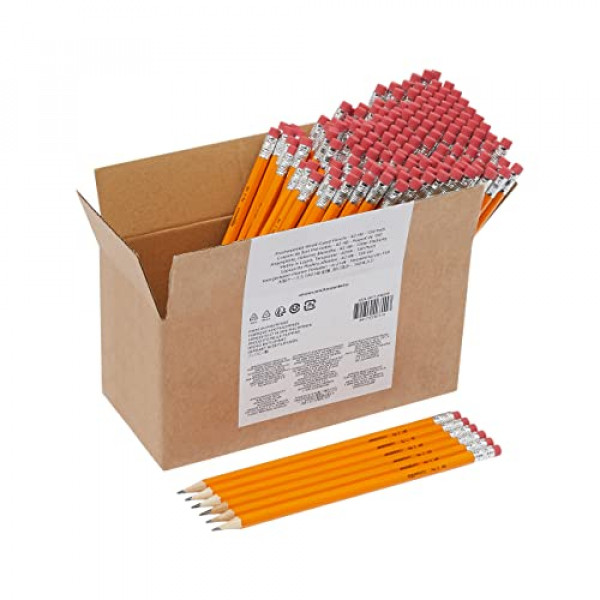 Amazon Basics Woodcased #2 Lápices, preafilados, mina HB - Caja de 150, caja a granel
