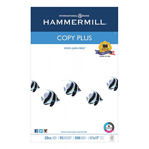 Papel de impresora Hammermill, papel de copia de 20 lb, 11 x 17 - 1 resma (500 hojas) - 92 brillante, fabricado en los EE.