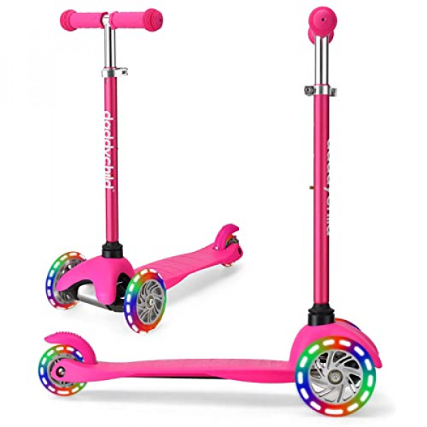 Patinete de 3 ruedas para niños, patinete para niños de 3 a 12 años, patinete para niños y niñas con ruedas iluminadas, minipatinete para niños (rosa)