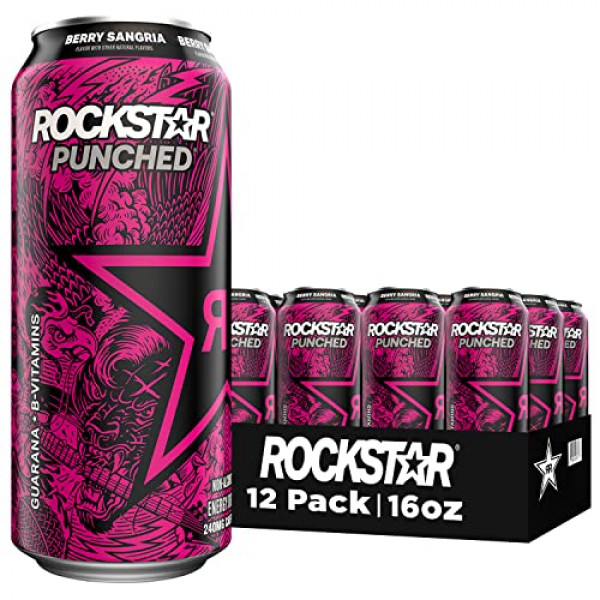 Rockstar Energy Drink Sangría de bayas perforadas, latas de 16 oz (paquete de 12)