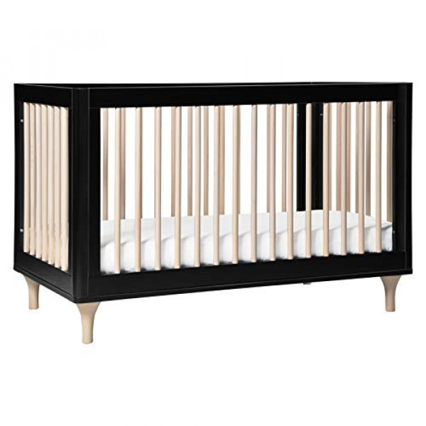 Cuna convertible 3 en 1 Babyletto Lolly con kit de conversión de cama para niños pequeños en negro y natural lavado, certificado Greenguard Gold