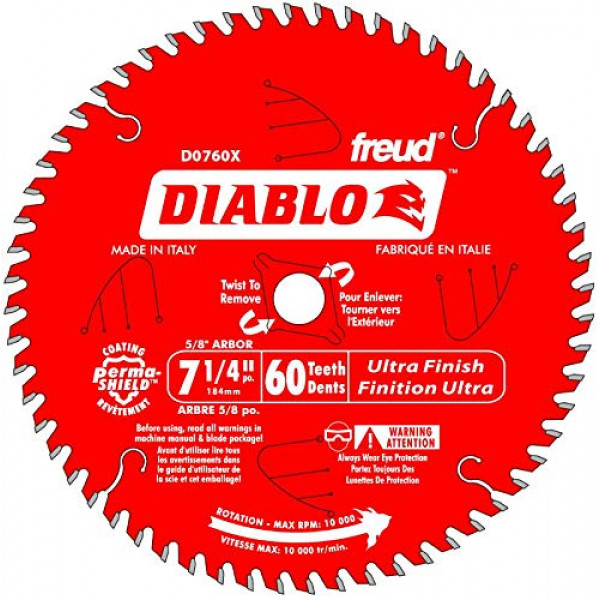 Hoja de sierra circular Diablo Ultra Finish - 7 1/4 pulg. 60 dientes, acabado fino, número de modelo D0760X