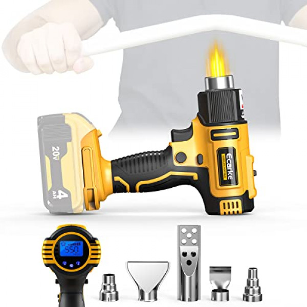 Pistola de calor inalámbrica mejorada para batería Dewalt de 20 V, con pantalla digital LCD, control de temperatura variable, con accesorios de 5 boquillas Pistola de aire inalámbrica portátil para manualidades, PVC retráctil, pintura para pelar