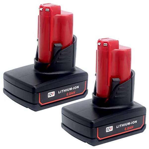 ELEFLY 2 Pack M12 6.0Ah Reemplazo para Milwaukee M12 12V Batería de litio 48-11-2460 48-11-2411 48-11-2401 48-11-2402 48-11-2440, Compatible con Milwaukee 12-Volt M12 Herramientas inalámbricas