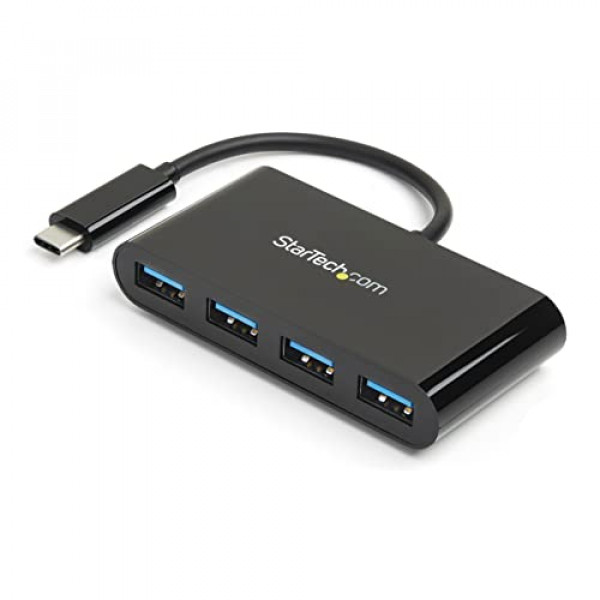 StarTech.com Hub USB-C de 4 puertos - Hub USB-C portátil a 4X USB-A - Hub USB 3.0 (5Gbps) tipo C alimentado por bus - Expansor de puerto USB 3.0 (HB30C4AB)