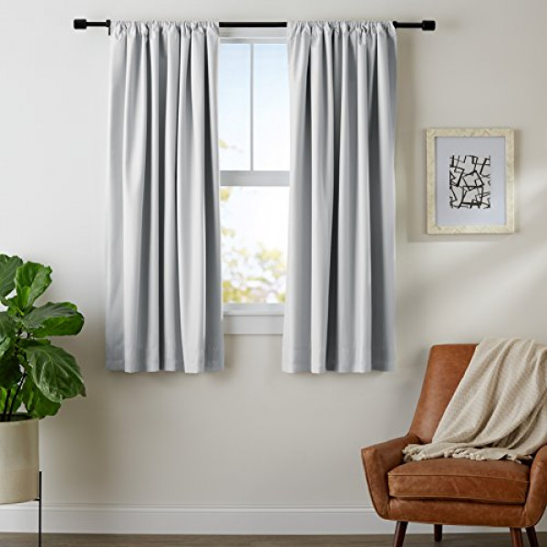 Amazon Basics - Cortina opaca para ventana con lazo trasero, 52 x 63 pulgadas, gris claro, juego de 2 (bolsillos para barra de estilo)