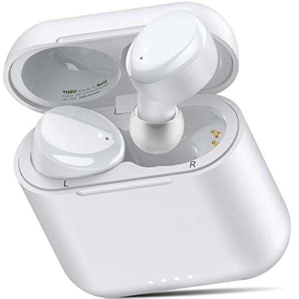 TOZO T6 True Wireless Earbuds Bluetooth 5.3 Auriculares Control táctil con estuche de carga inalámbrica IPX8 Auriculares estéreo a prueba de agua en la oreja Micrófono incorporado Auriculares Premium Deep Bass Blanco