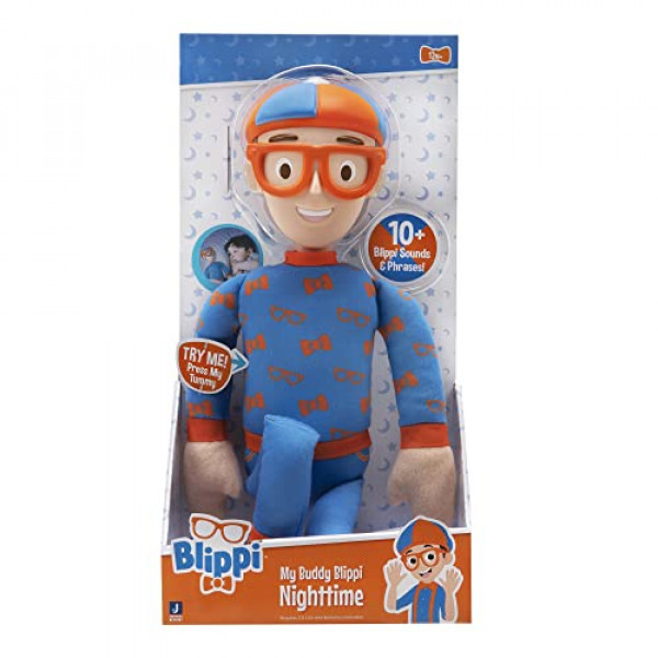 Blippi Nighttime Feature Plush, incluye 16 pulgadas Nighttime Feature Plush con 11 sonidos y frases únicos