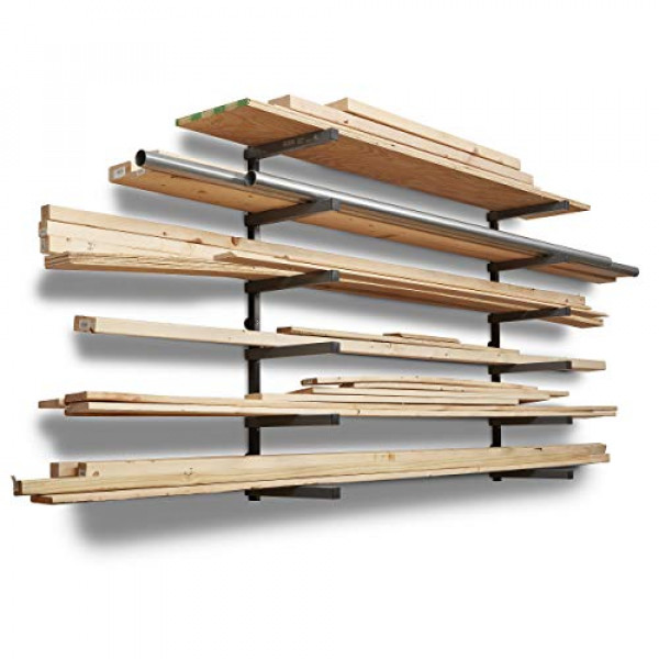Organizador de madera Bora Portamate y estante de metal para almacenamiento de madera con soporte de pared de 6 niveles - Uso interior y exterior, negro/gris - PBR-006B
