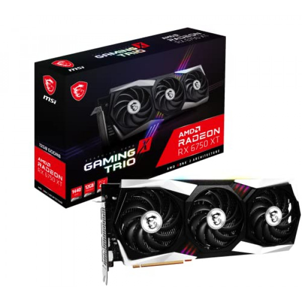 MSI Gaming Radeon RX 6750 XT 192-bit 12GB GDDR6 DP/HDMI Triple Torx 4.0 Ventiladores FreeSync DirectX 12 VR Ready OC Tarjeta gráfica (RX 6750 XT Gaming X Trio 12G)