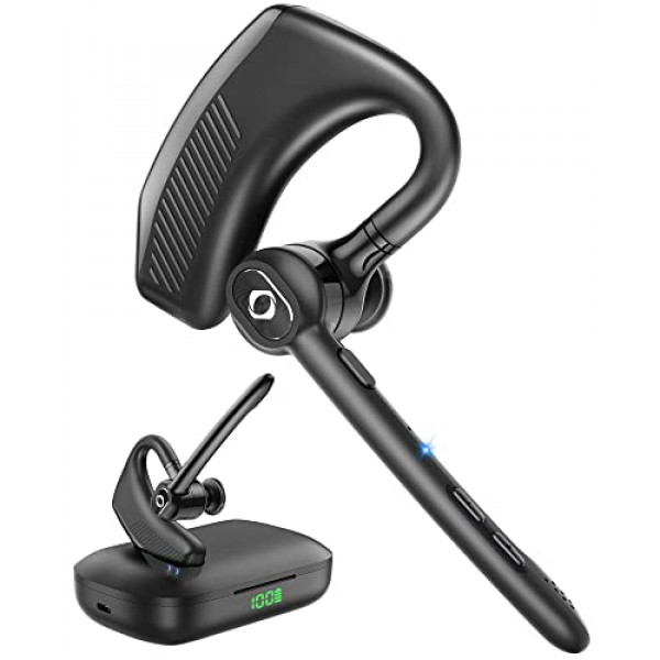 Auricular Bluetooth Auricular inalámbrico Micrófono con cancelación de ruido 180H Reproducción 1000mAh Estuche de carga inalámbrica Auriculares manos libres Pantalla LED para iPhone iOS Android Teléfonos celulares PC Computadora Camionero Trabajo