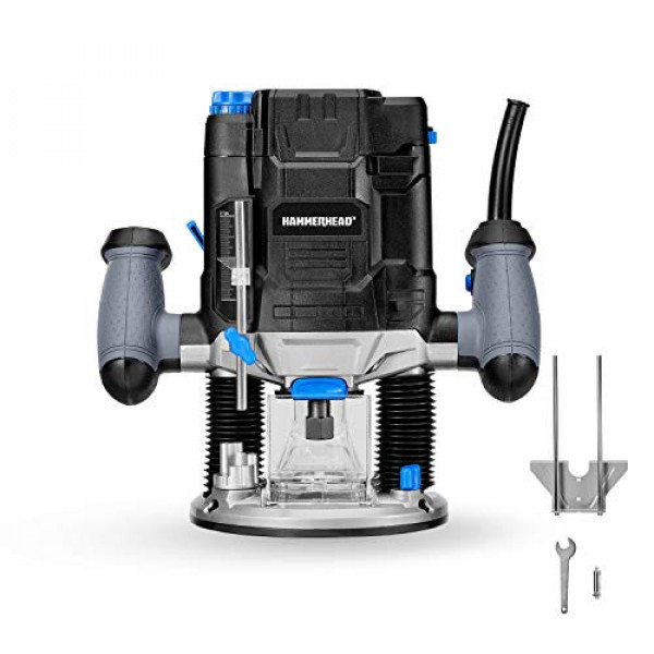 Kit de enrutador de carpintería de inmersión de velocidad variable de 10 amperios Hammerhead con guía paralela y adaptador de vacío - HAPR100
