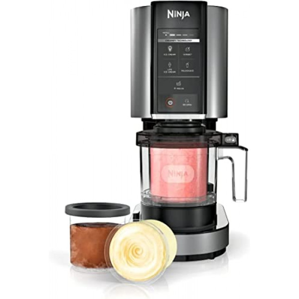 Ninja NC300 CREAMi Ice Cream Maker, para helados, mezclas, batidos, sorbetes, tazones de batidos y más, 5 programas de un solo toque, con (2) recipientes de pinta y tapas, tamaño compacto, perfecto para niños, plateado (renovado)