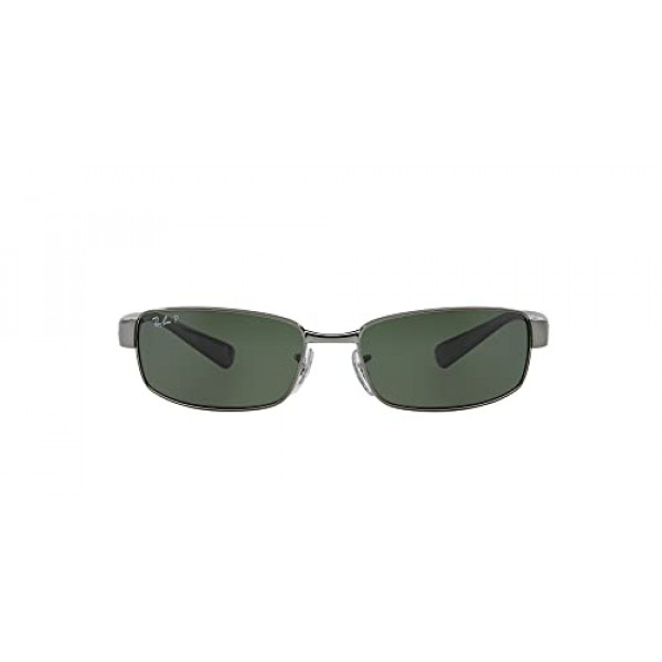 Ray-Ban RB3364 Gafas de sol rectangulares de metal, Gunmetal/Verde polarizado, 62 mm