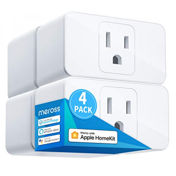 Meross Smart Plug Mini, 15A y Wi-Fi confiable, compatible con Apple HomeKit, Siri, Alexa, Echo, Google Assistant y Nest Hub, control de aplicaciones, temporizador, no necesita concentrador, solo WiFi 2.4G, paquete de 4