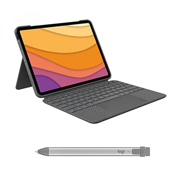 Logitech Combo Touch Keyboard Case Oxford Grey para iPad Air (4.a generación - 2020 | 5.a generación - 2022) Lápiz digital gris crayón para todos los iPads (lanzamientos de 2018 y posteriores)