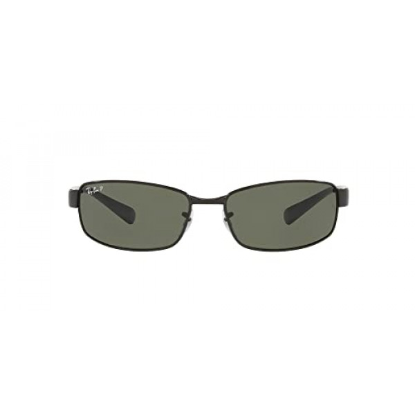 Ray-Ban RB3364 Gafas de sol rectangulares de metal, negro/verde polarizado, 62 mm