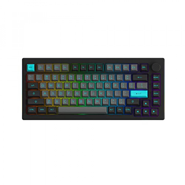 Teclado mecánico Akko 5075B Plus 75% por ciento RGB Teclado intercambiable en caliente con perilla, tema negro y cian con teclas de perfil ASA de doble disparo PBT con interruptor plateado