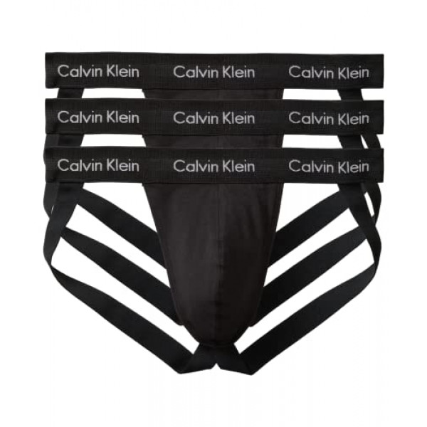 Calvin Klein - Suspensorio elástico de algodón para hombre, paquete de 3, 3 negro, pequeño