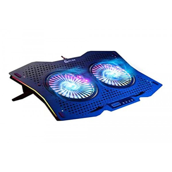 KLIM Halo RGB Laptop Cooling Pad - Nuevo 2023 - Enfriador de computadora portátil para juegos con pantalla LCD - Soporte silencioso para computadora portátil con ventilador - Compatible hasta 17 - Ventilador para computadora portátil - 5 años de garantía