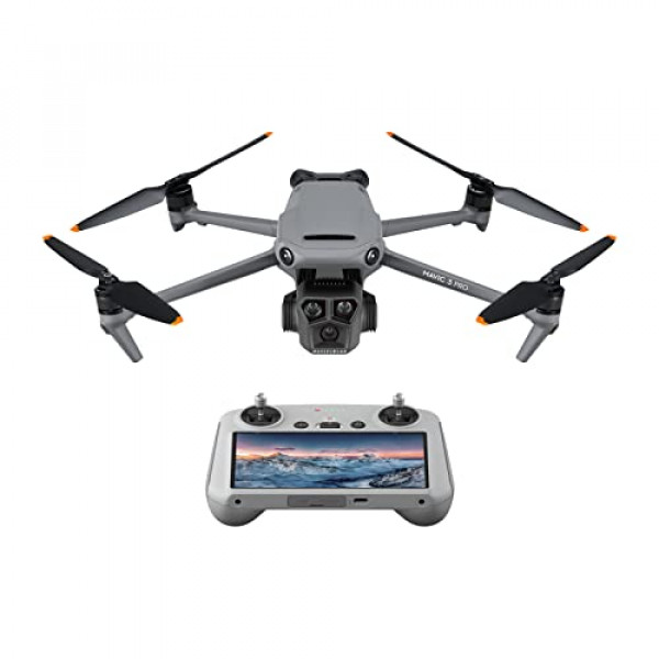 DJI Mavic 3 Pro con DJI RC (control remoto de pantalla), dron insignia de triple cámara con cámara Hasselblad 4/3 CMOS, tiempo de vuelo de 43 minutos y transmisión de video HD de 15 km, para fotografía aérea profesional