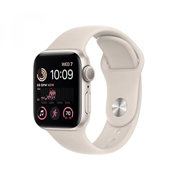 Reloj inteligente Apple Watch SE (2.ª generación) [GPS 40 mm] con caja de aluminio Starlight y correa deportiva Starlight - S/M. Monitor de actividad física y sueño, detección de accidentes, monitor de frecuencia cardíaca, pantalla Retina, resistente al a