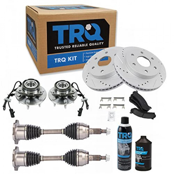 TRQ CV Eje Rueda Hub y Pastilla de Freno de Cerámica Kit de Rotor de Rendimiento Compatible con Chevy GMC