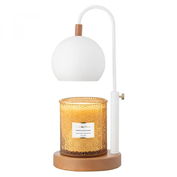 LA JOLIE MUSE Lámpara calentador de velas, lámpara de vela eléctrica ajustable en altura, derretidor de velas eléctrico regulable, compatible con velas pequeñas y grandes, bombilla incluida, base de madera