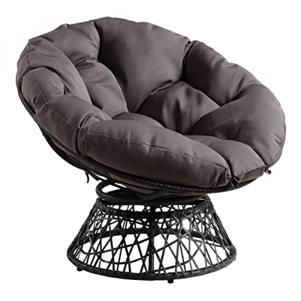 OSP Home Furnishings Silla Papasan de mimbre con giro de 360 ​​grados, estructura gris con cojín gris