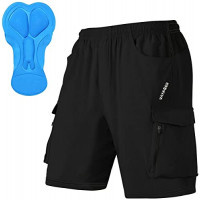 Pantalones cortos de bicicleta de montaña para hombre Pantalones cortos de bicicleta MTB acolchados 3D Pantalones cortos de ciclismo MTB ligeros y holgados (Todo negro-XXL)