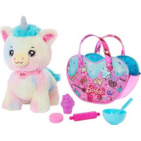 Animales de peluche de Barbie, juguetes de unicornio, unicornio de peluche con bolso con temática de postre y 5 accesorios, Chef Pet Adventure