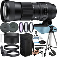 Sigma 5.906-23.622 in 5-6.3 Lente DG OS HSM contemporánea para Nikon F-Mount con kit de filtro de 3 piezas (UV/CPL/FLD) + trípode de tamaño completo + estuche + paquete de accesorios