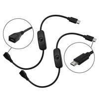 HomeSpot Paquete de 2 cables micro USB con interruptor de alimentación Raspberry Pi USB 2.0 cargador micro-USB corto con botón pulsador